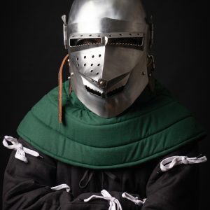 Houndskull Bascinet Helmet – Steel Combat Helmet with Padded Coif for Buhurt & SCA