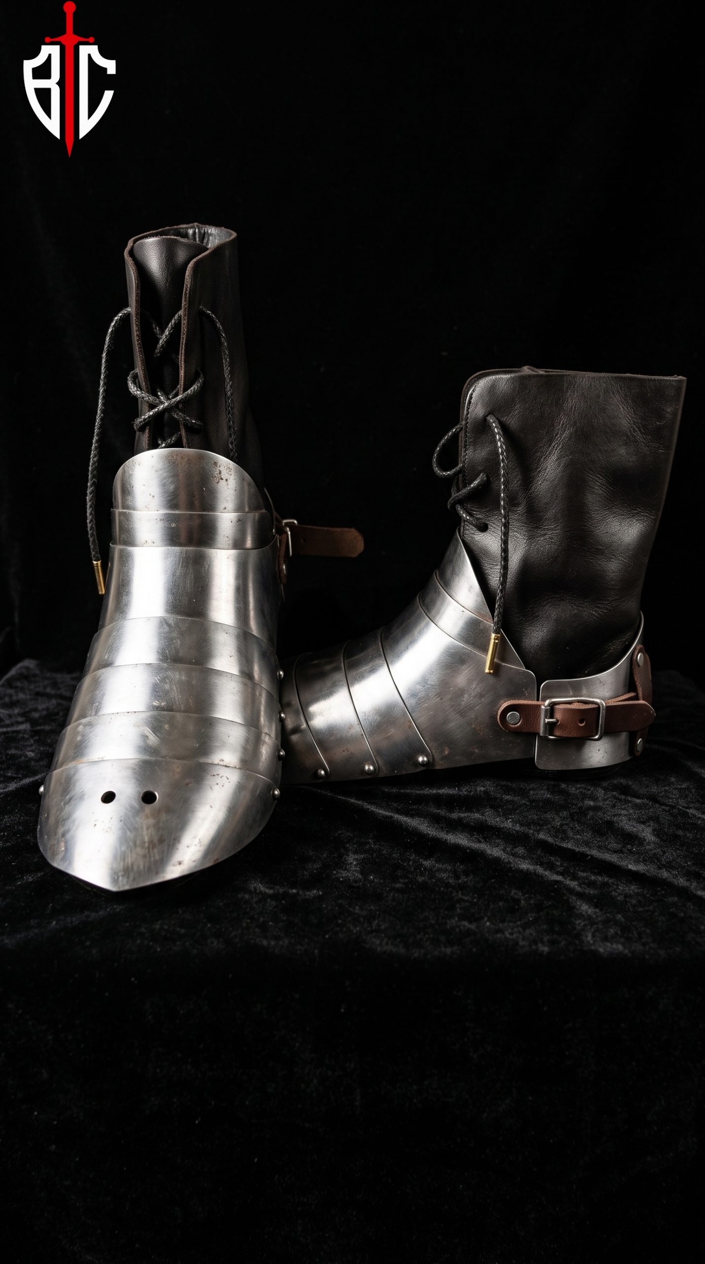 Steel Sabatons with Leather Boots - Stainless Steel Foot Armor for Buhurt & SCA
