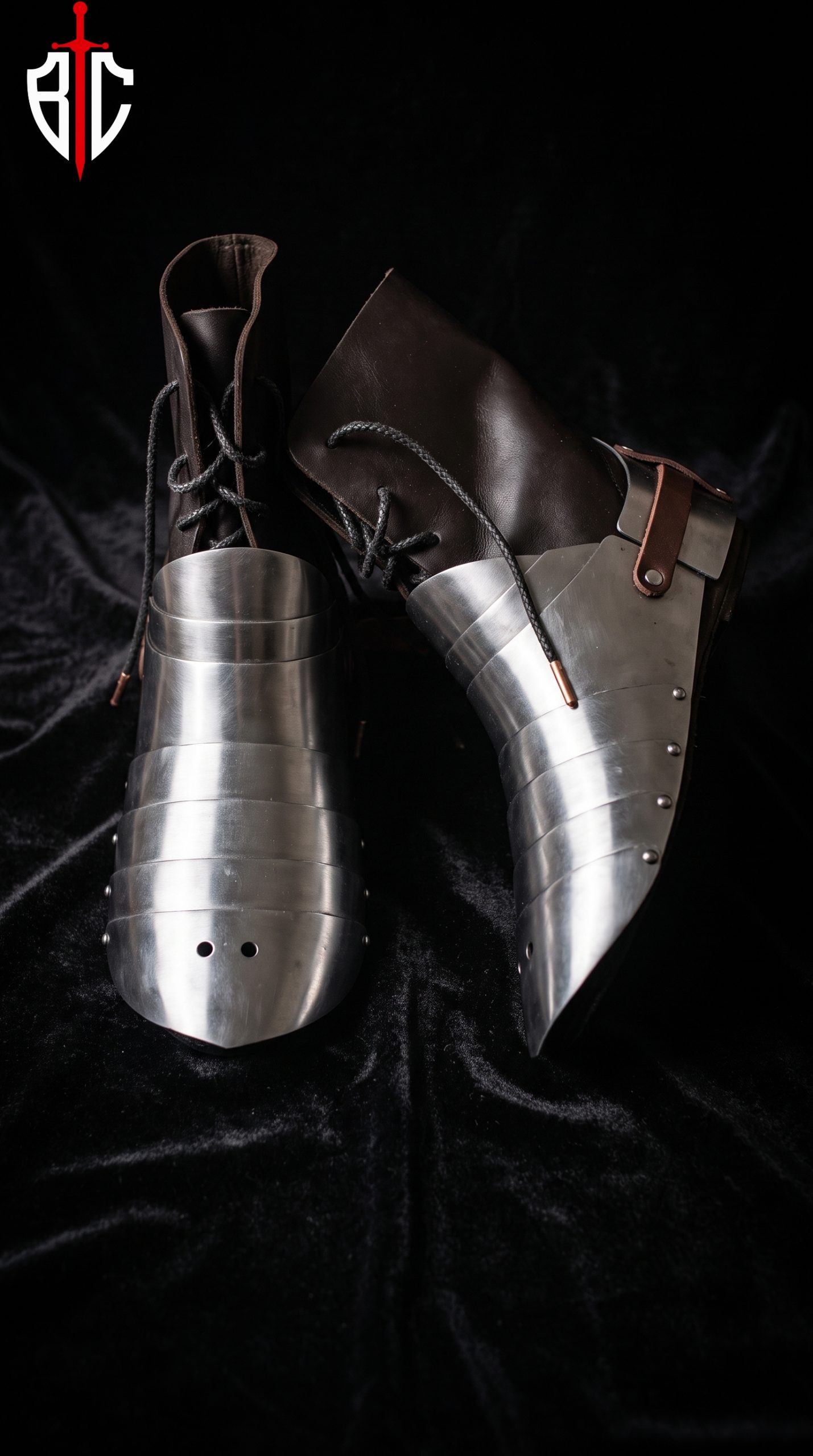 Steel Sabatons with Leather Boots - Stainless Steel Foot Armor for Buhurt & SCA