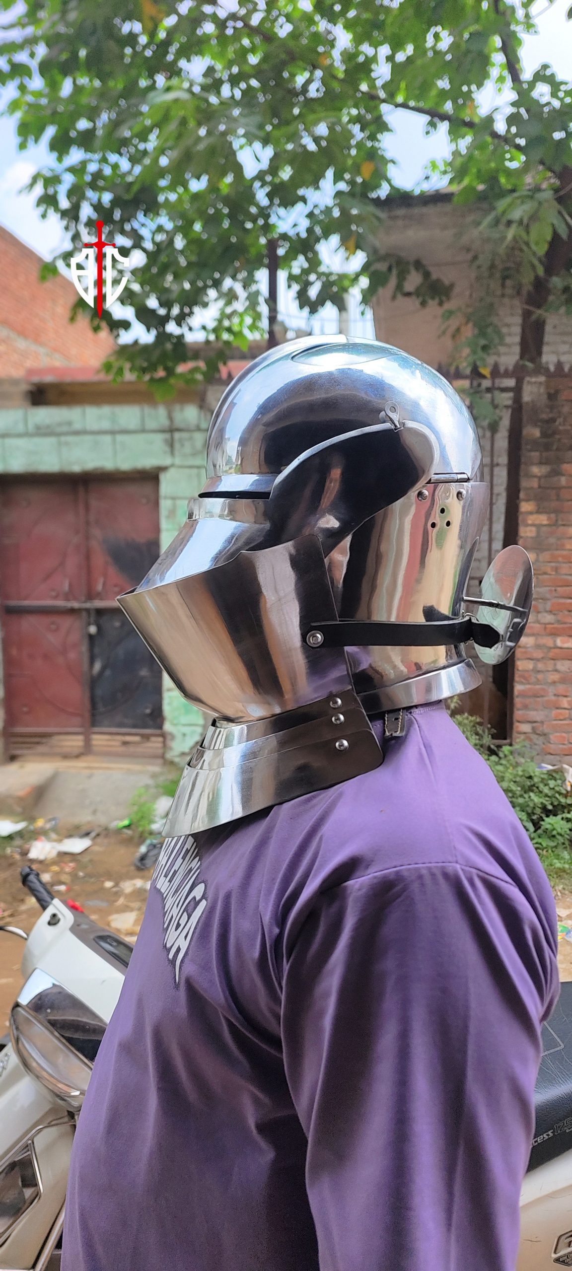 Armet Helmet 15th Century Steel Combat Helmet with Removable Bevor for SCA & Buhurt