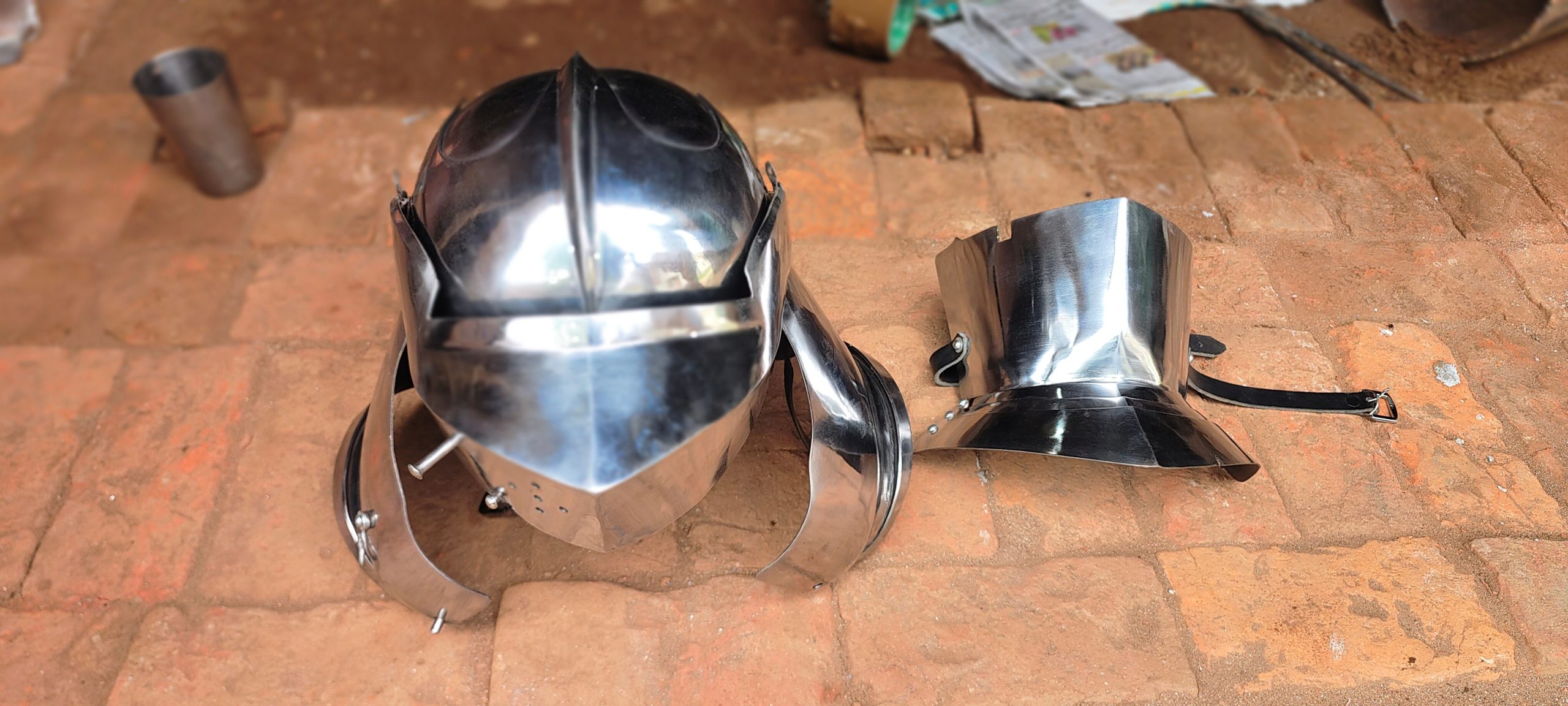 Armet Helmet 15th Century Steel Combat Helmet with Removable Bevor for SCA & Buhurt