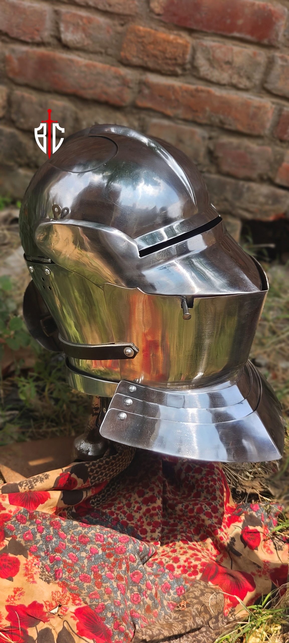 Armet Helmet 15th Century Steel Combat Helmet with Removable Bevor for SCA & Buhurt