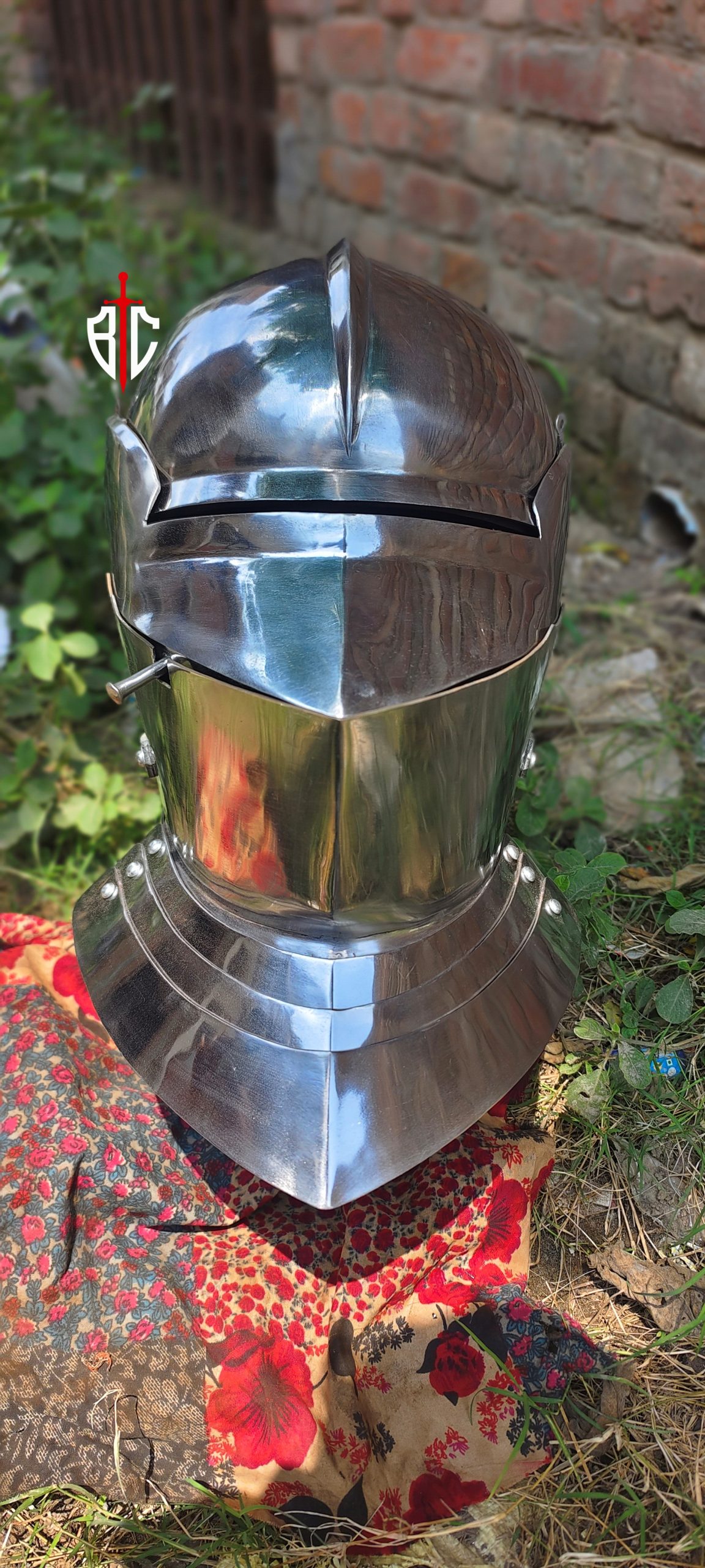 Armet Helmet 15th Century Steel Combat Helmet with Removable Bevor for SCA & Buhurt