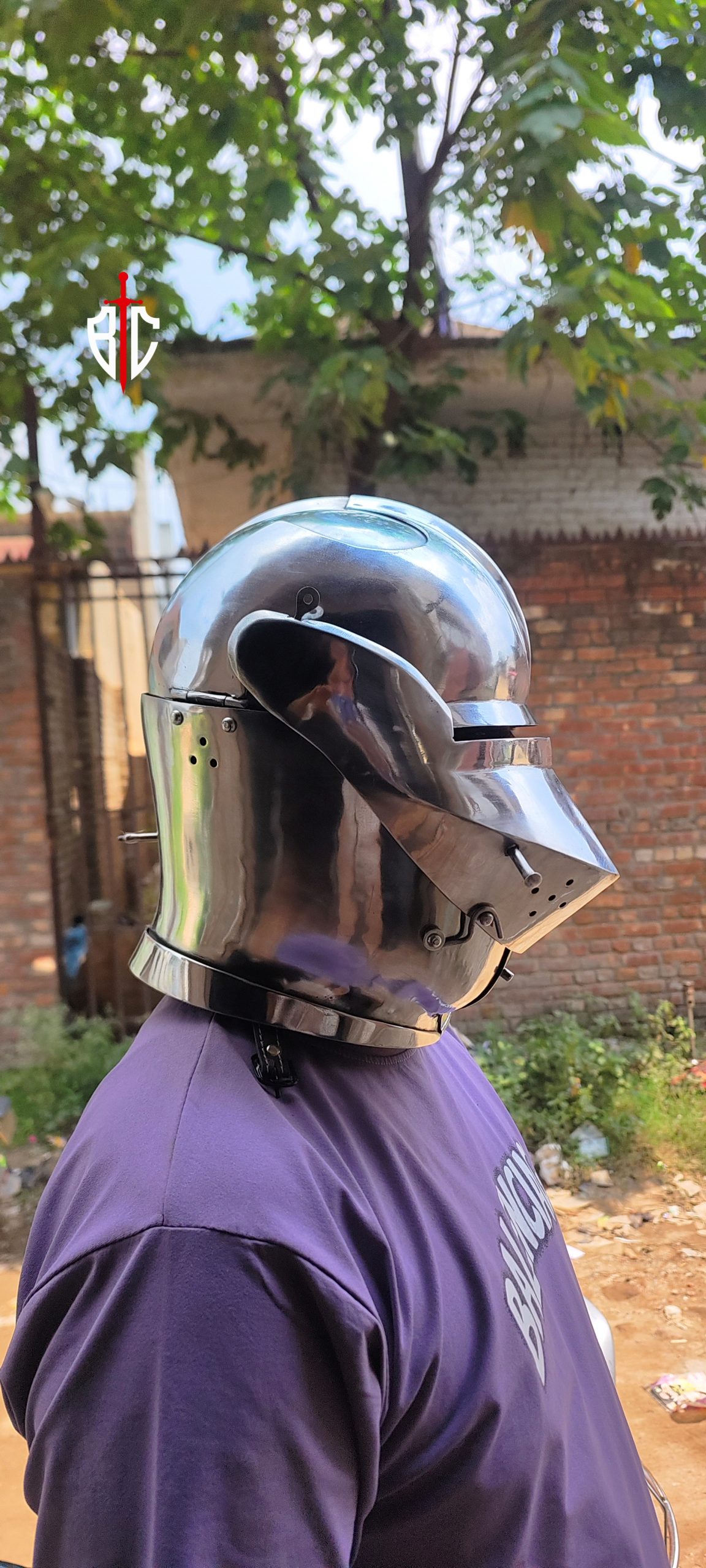 Armet Helmet 15th Century Steel Combat Helmet with Removable Bevor for SCA & Buhurt