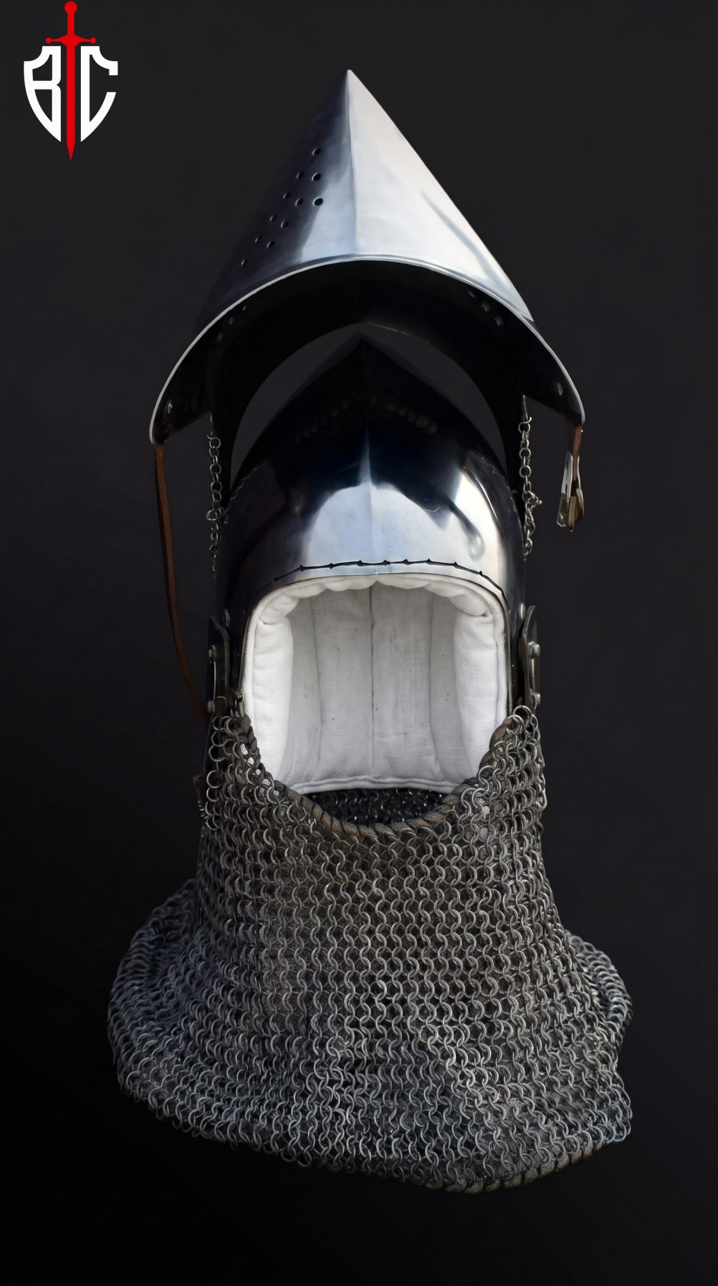 Pig Face Bascinet Helmet Steel Combat Helmet with Chainmail Aventail for Buhurt & SCA