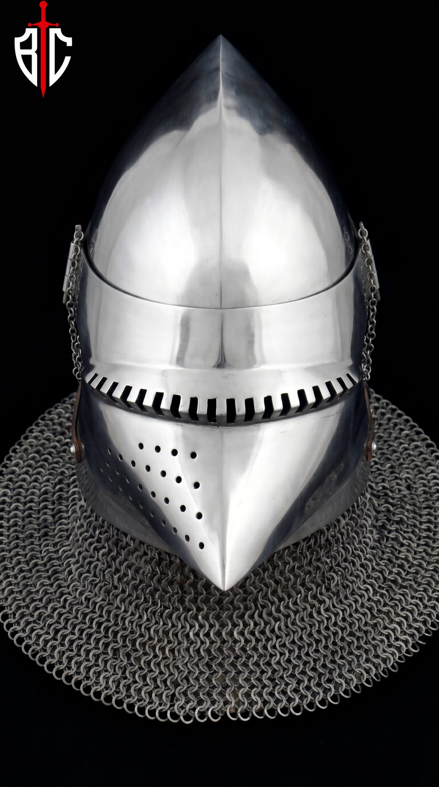 Pig Face Bascinet Helmet Steel Combat Helmet with Chainmail Aventail for Buhurt & SCA