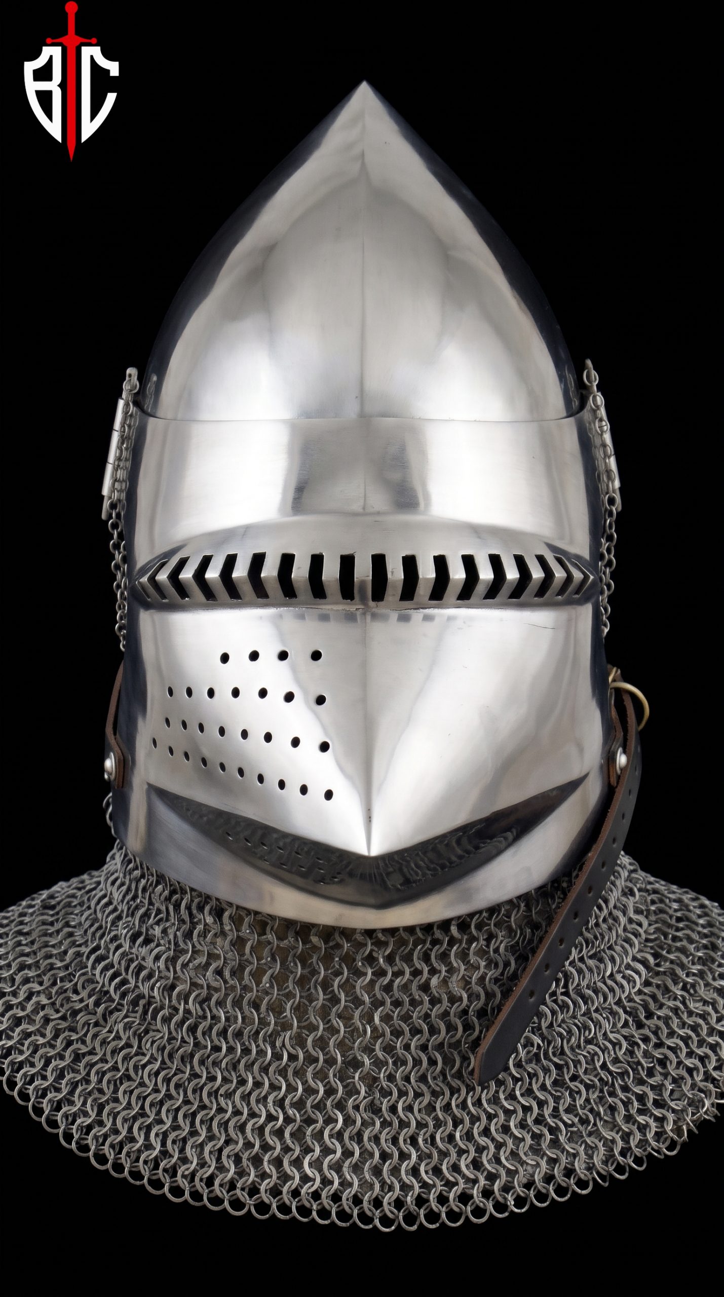 Pig Face Bascinet Helmet Steel Combat Helmet with Chainmail Aventail for Buhurt & SCA